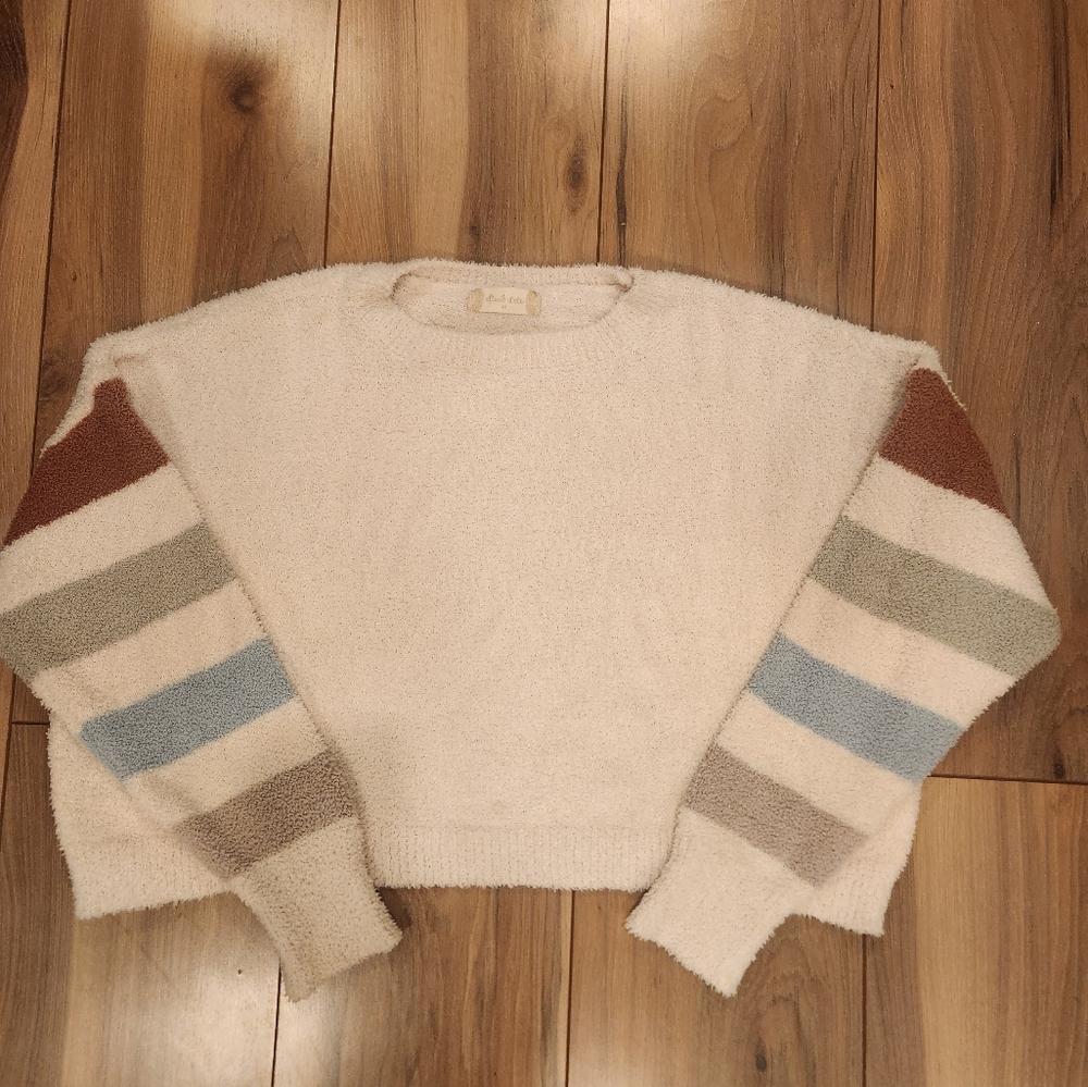 Altar'd State Cream Sweater with Striped Sleeves